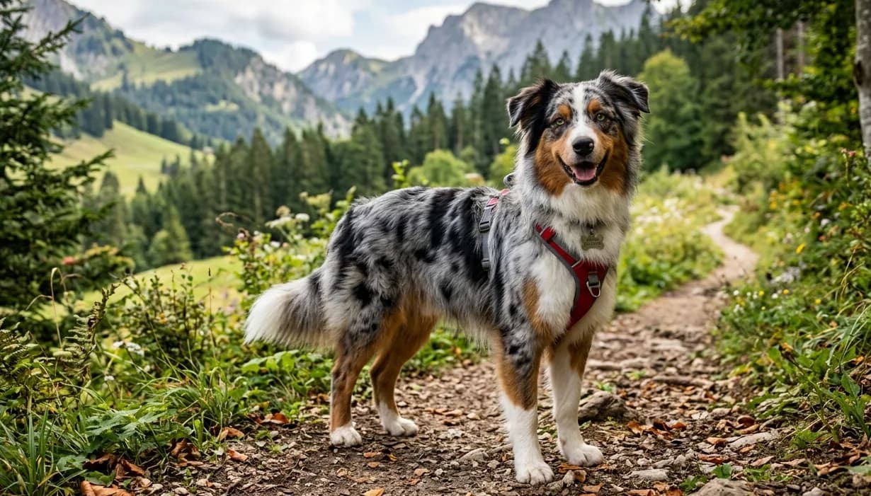 Australian Shepherd Portrait mit markantem Fell und aufmerksamem Blick