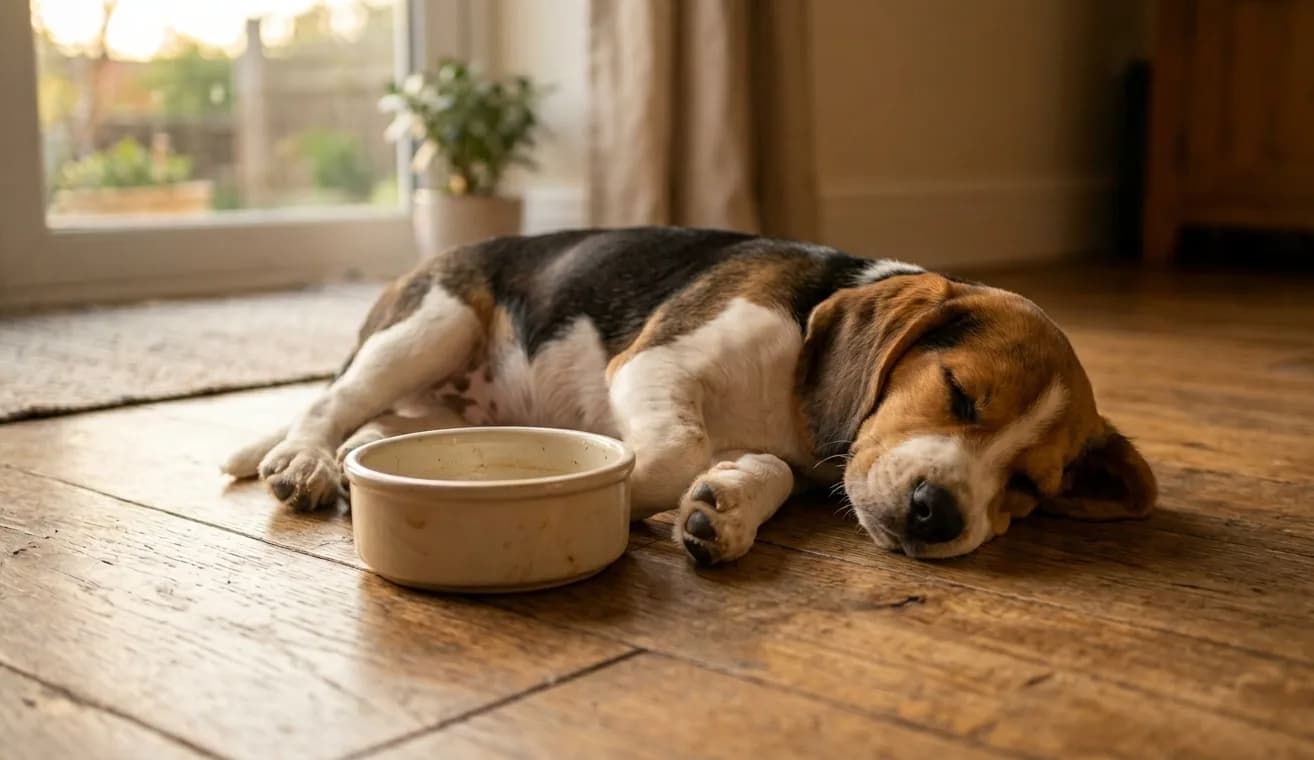 Zufriedener Welpe nach der Mahlzeit – Antworten auf häufige Fragen rund um Hundewelpen.