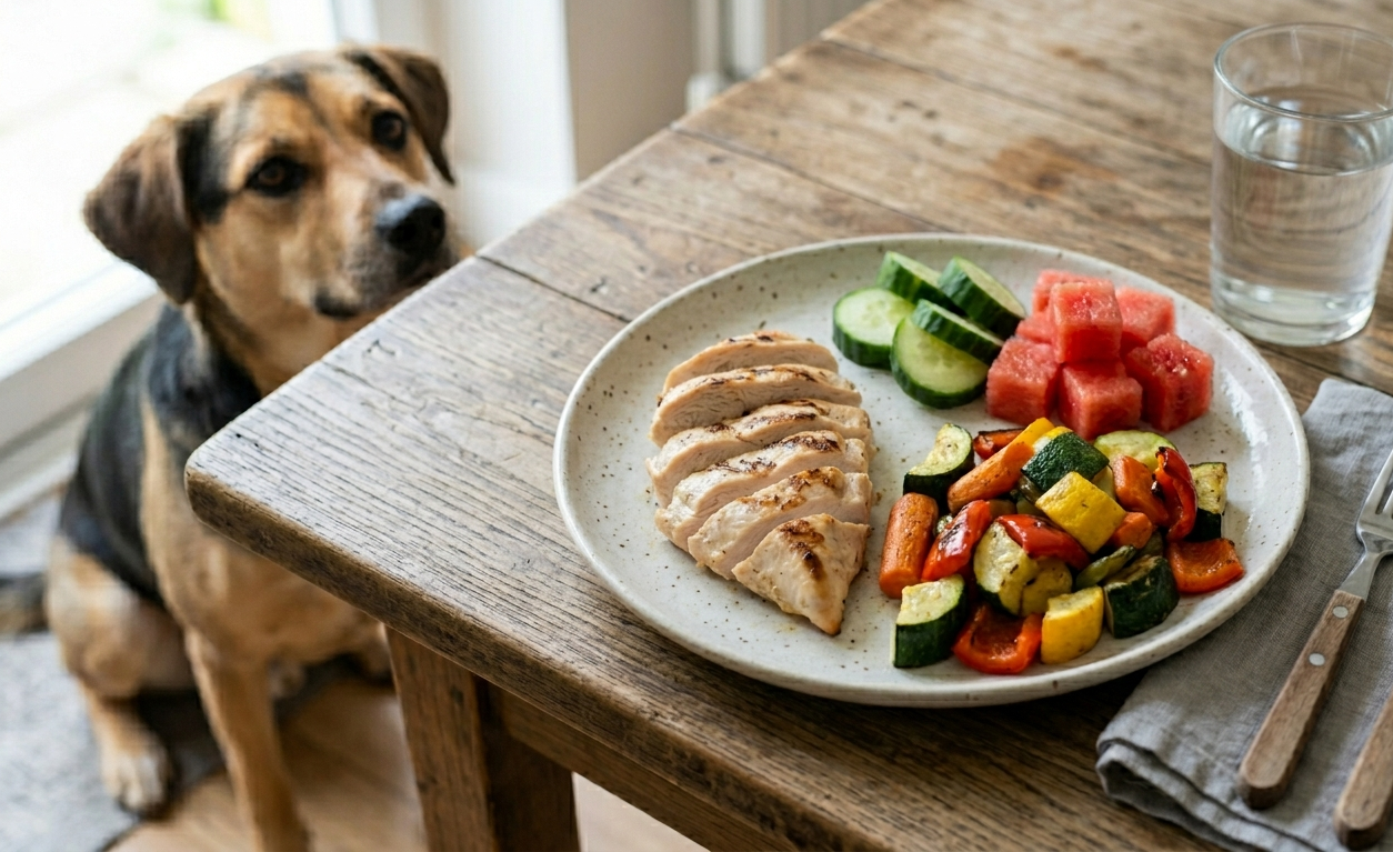 Hundefreundliche Alternativen vom Grill wie ungewürztes Gemüse und mageres Fleisch