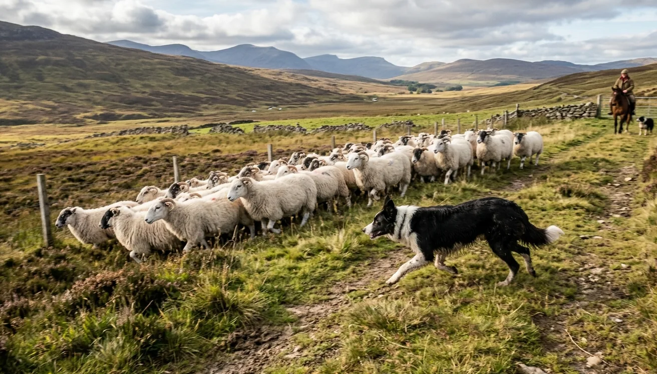 Border Collie mit intensivem Blick – der typische „Eye" beim Arbeiten
