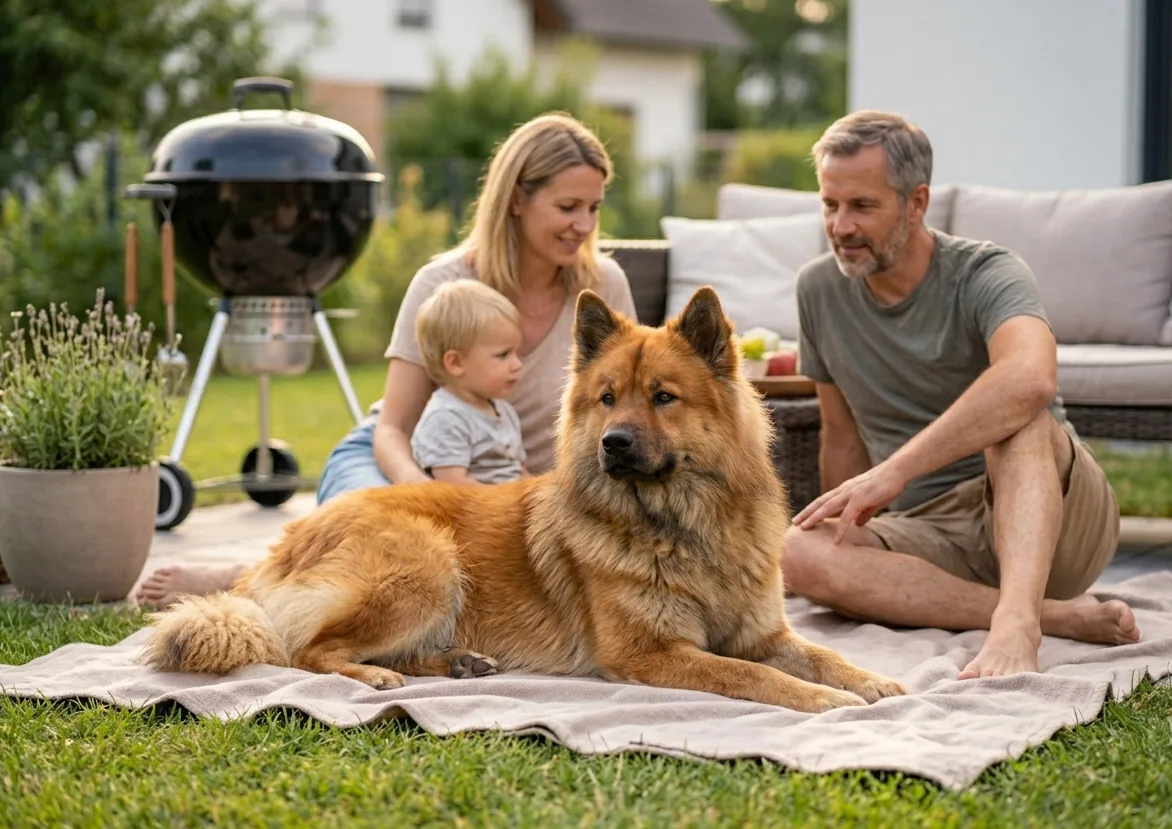 Eurasier mit seiner Familie – die enge Bindung ist typisch für die Rasse