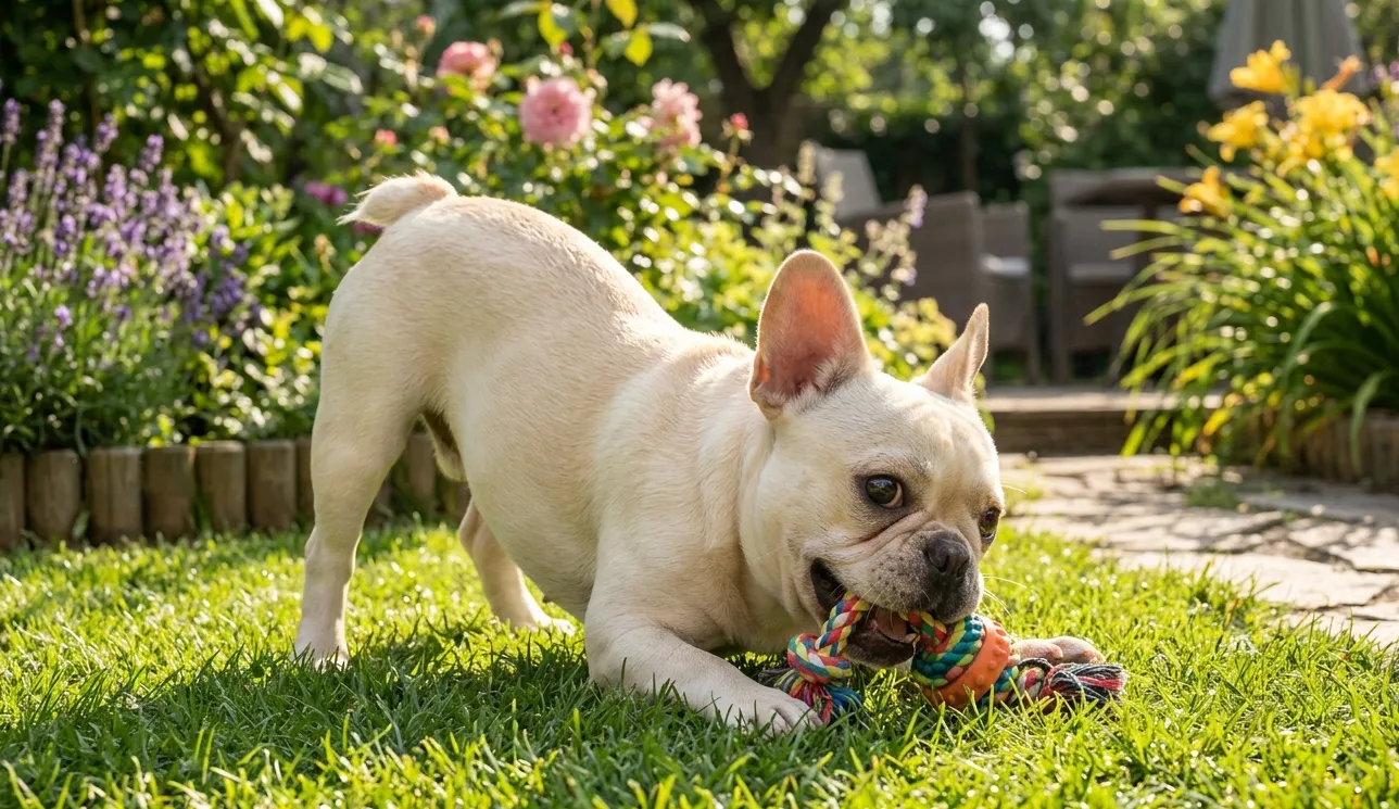 Französische Bulldogge mit kurzem, glattem Fell und ausgeprägten Gesichtsfalten