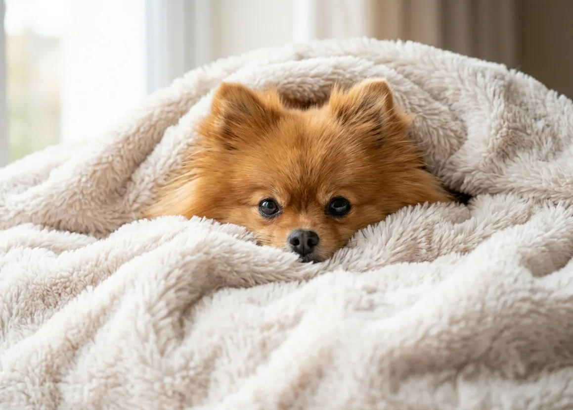 Pomeranian kuschelt mit seinem Besitzer – trotz seines Selbstbewusstseins ein Schmuser