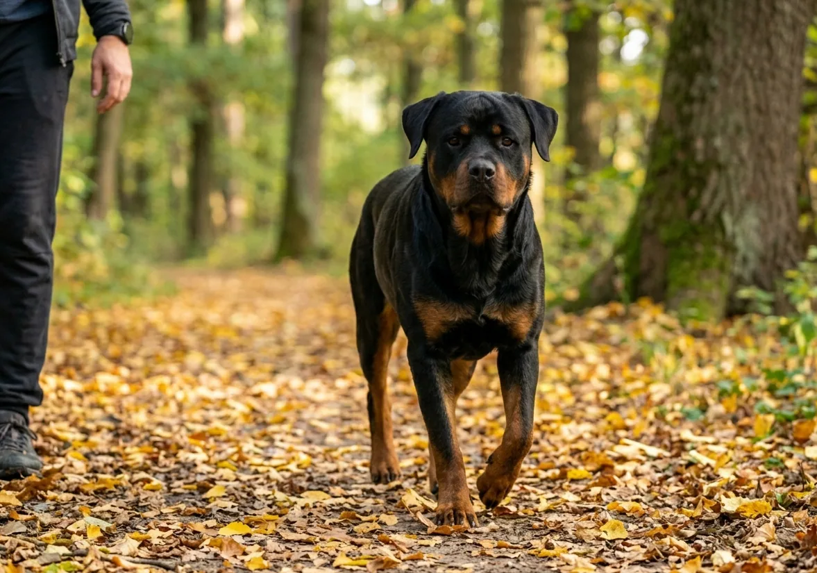 Rottweiler beim Spaziergang in der Natur – ausdauernd und belastbar
