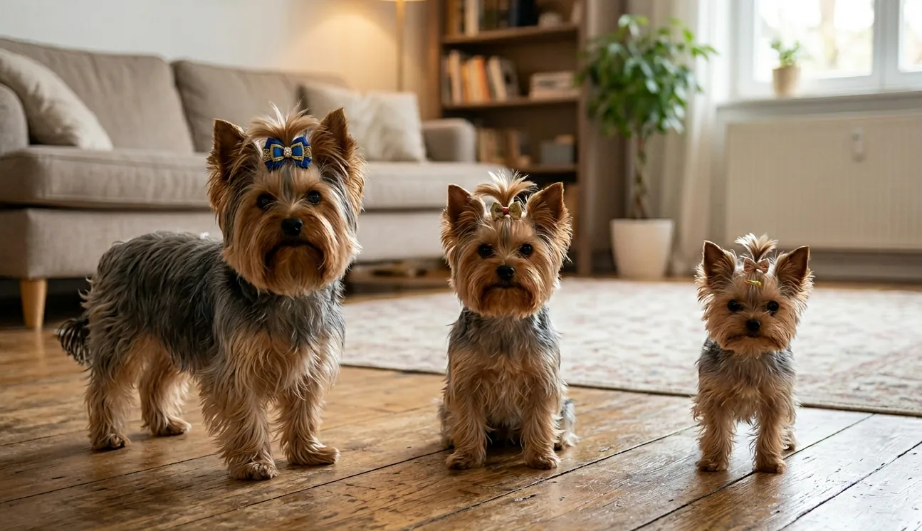 Yorkshire Terrier mit seidigem Stahlblau-Tan-Fell und aufmerksamem Ausdruck